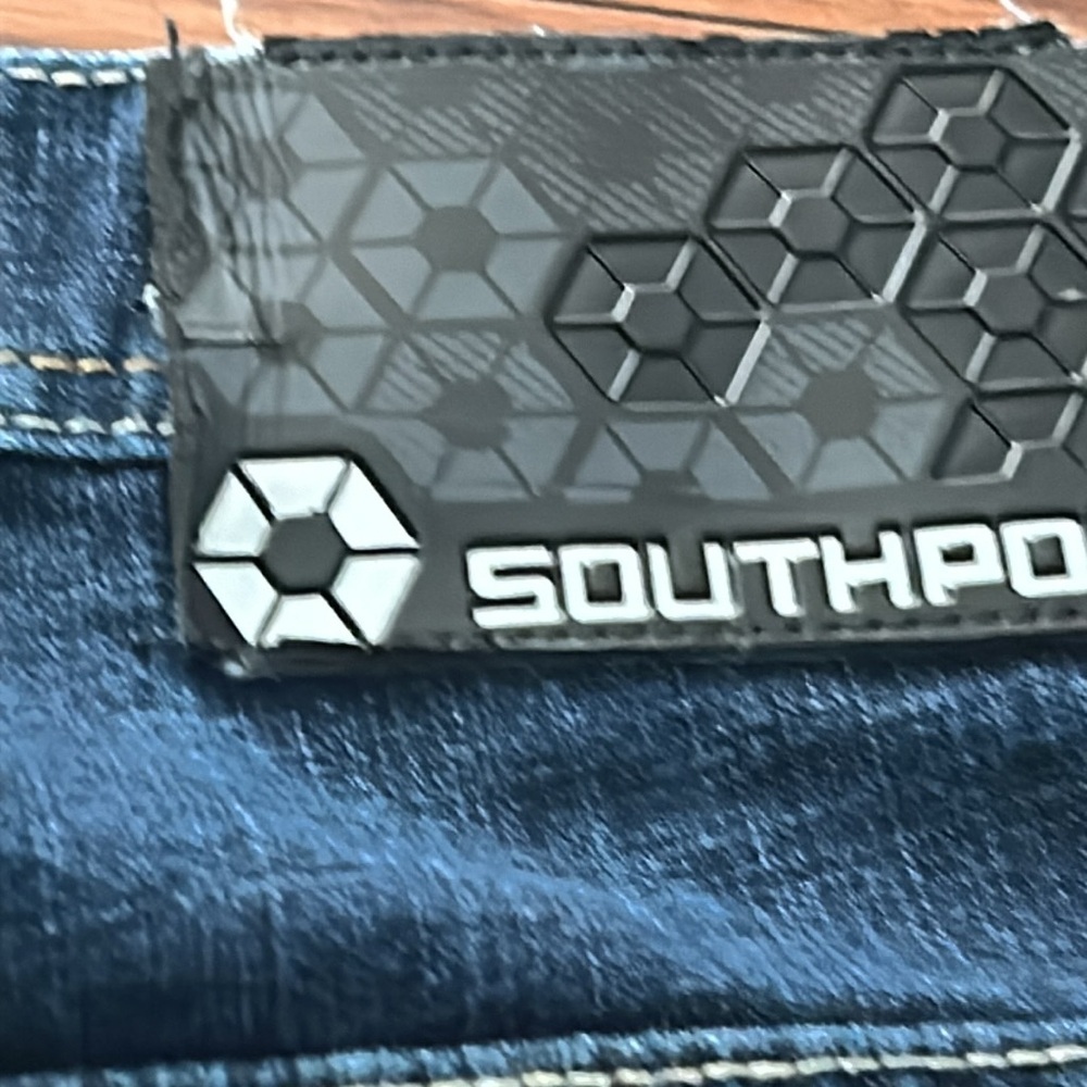 Vintage Y2K Baggy SouthPole Dark Jorts Gold Embroidered Pocket Old Label Sz 40 - Picture 6 of 12